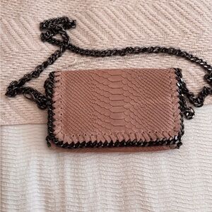 Chic Tan Chain-Trimmed Real Leather Women's Bag
